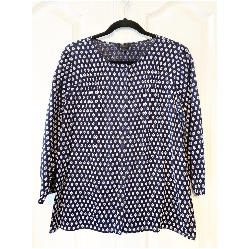 Talbots button down blouse navy blue size S
